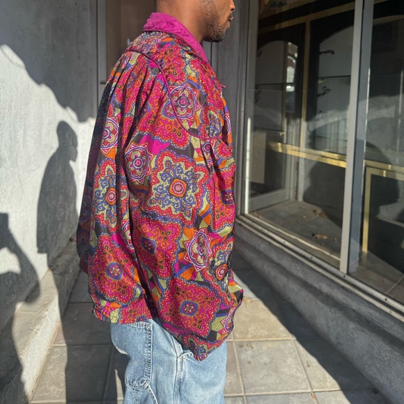 Vintage 80s Lavon Women’s L Quilted Paisley Print Zip Jacket Magenta Liner - Picture 2 of 8